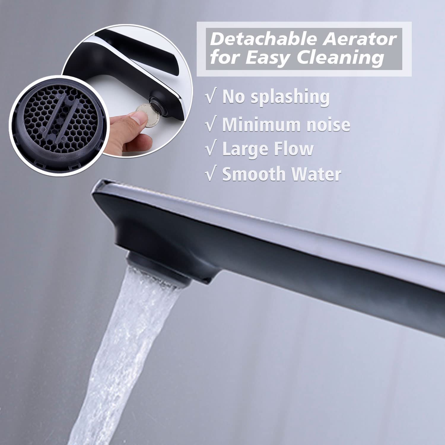 TOCALOCA Rubinetto per lavabo alto Rubinetto da bagno nero e argento, Rubinetto per lavabo in ottone Rubinetto per lavabo nero opaco e cromato Rubinetto per lavabo da bagno, Maniglia singola Rubinetto