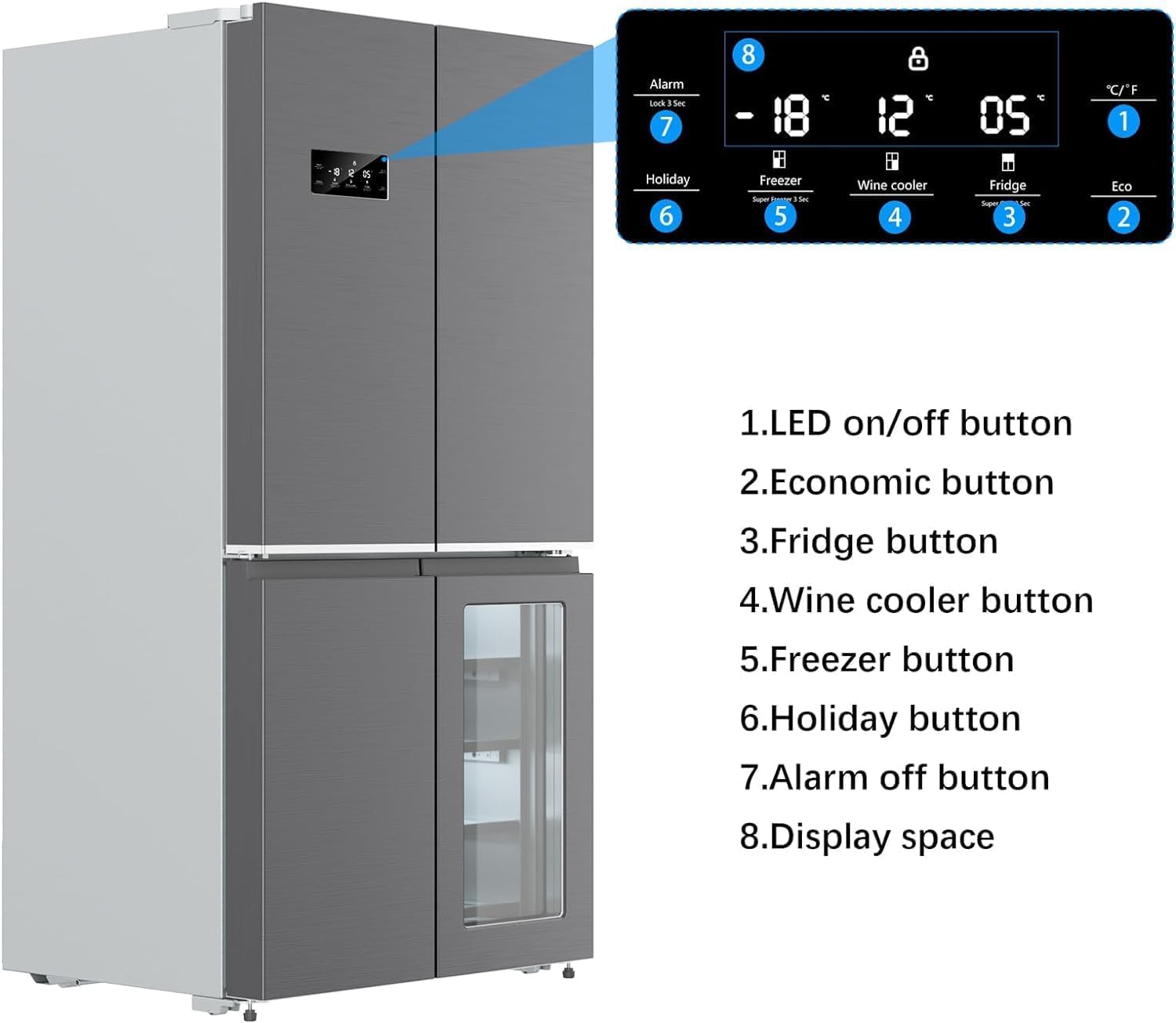 ExploreHorizon 36-inch French Door Refrigerator, 21 Cu.Ft. Counter-Depth 4-Door Design with Bottom Freezer & Wine Storage, Stainless Steel Kitchen Refrigerator with Adjustable Shelves on Fridge.com