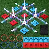 Shappy Outdoor Giant Tic Tac Toe Game Ring Toss Game 2 in 1 Toy Set, Outdoor Games Glow in Dark for Adult, Suitable for Party, Backyard, Camping, Hiking, Picnic Leisure Toy for Adults (Jiugongge)