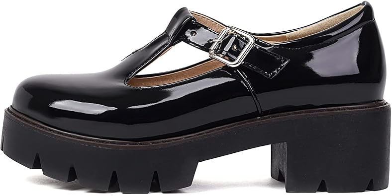 Mary Jane Shoes for Women Girls, Black Platform Mary Janes Chunky Heel T-Strap Kawaii Lolita School Shoes