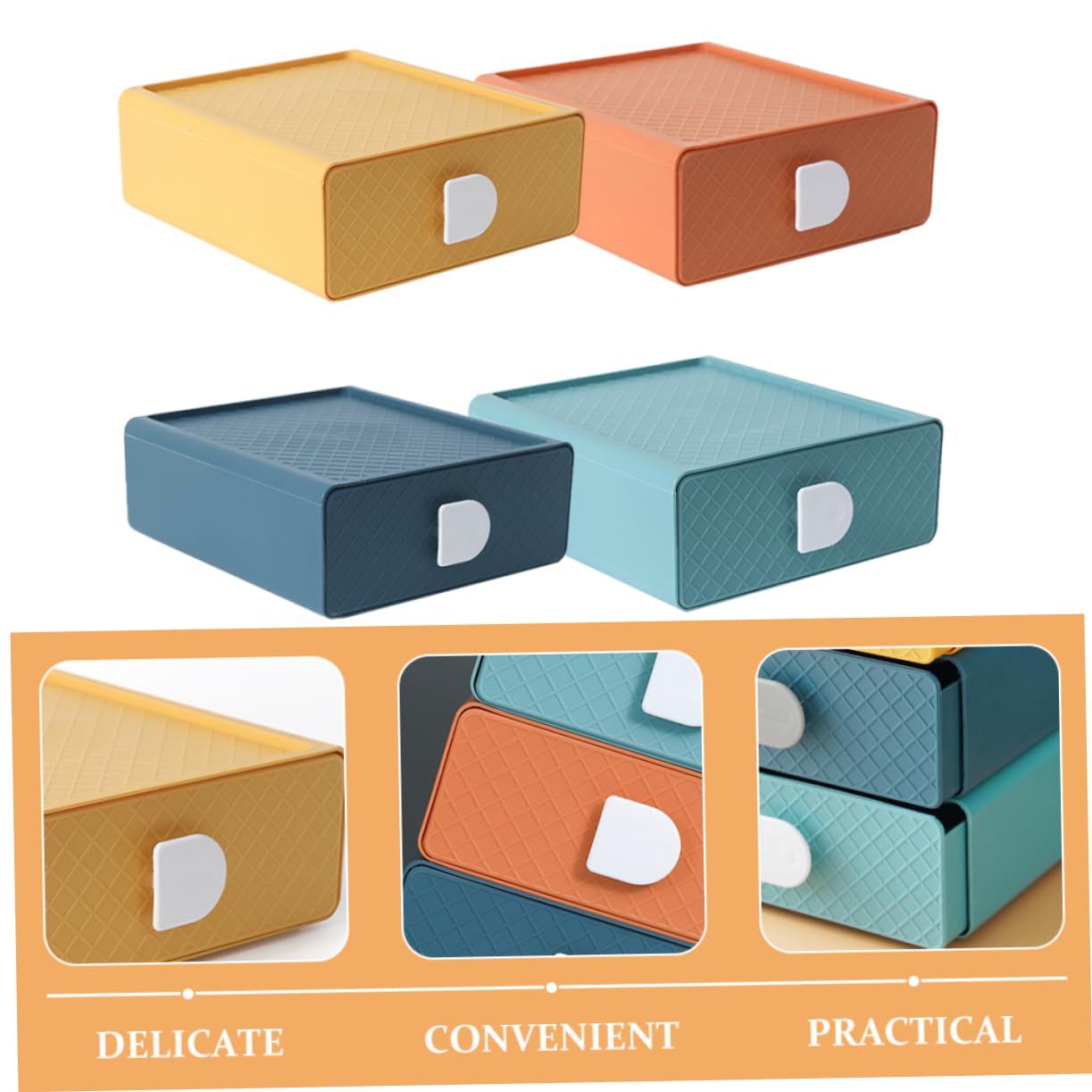 Boîte de Rangement à Tiroirs Empilable PP, Organiseur Table Multi-Niveaux