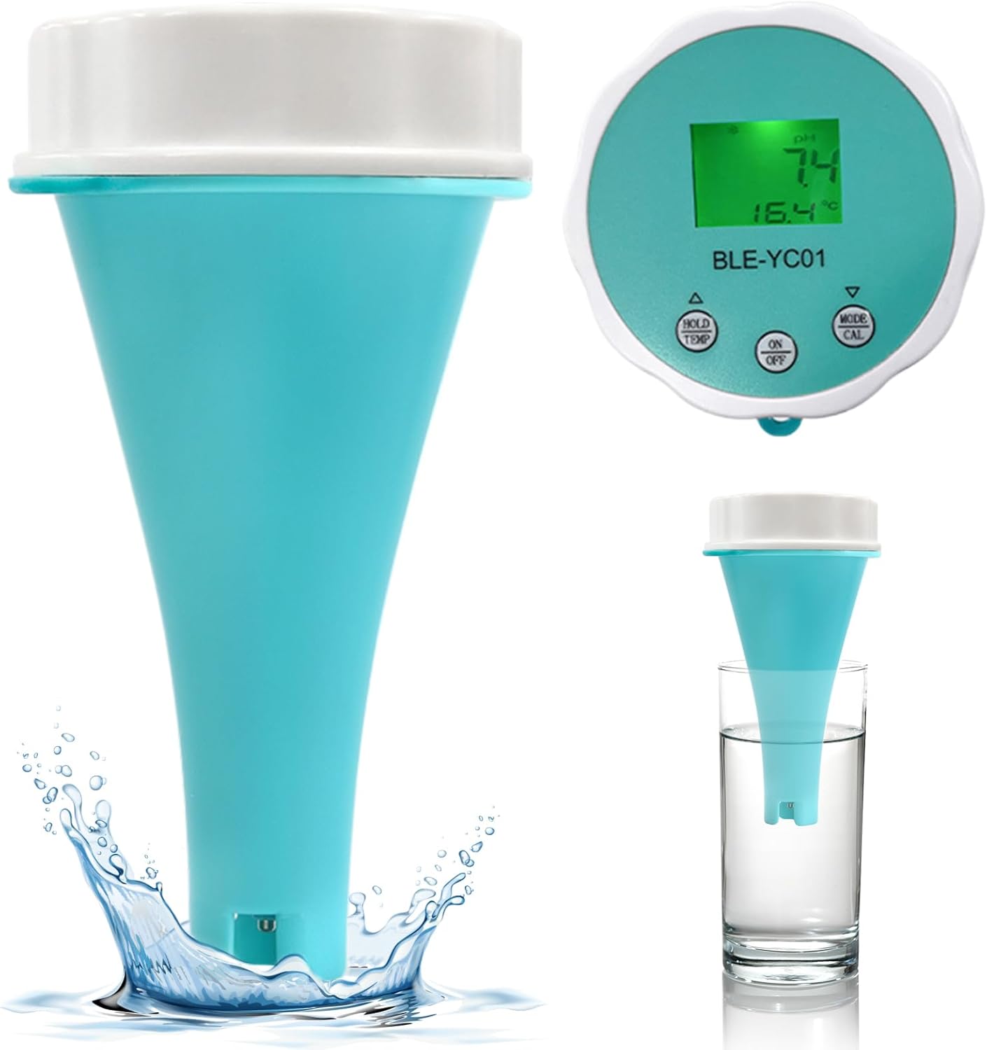 Pool Water Tester 6 in 1 Pool Monitor ORP, EC, Salinity, Temperature APP Control Salinity Tester Digital Display Water for Aquarium Swimming, Drinking