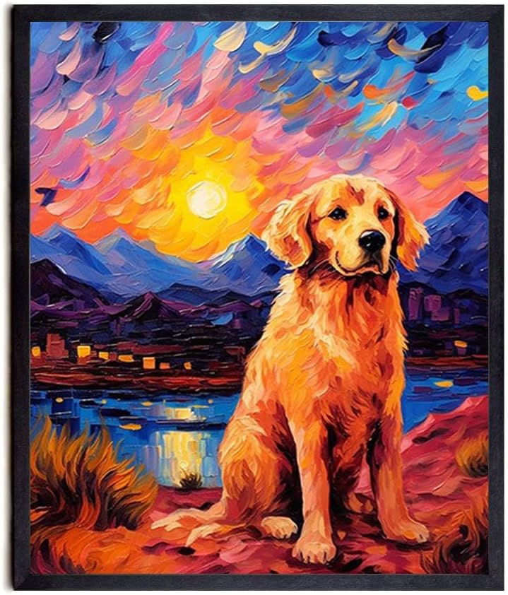 Bestbuddy Pet 8X10 sin marco noche estrellada Golden Retriever perro senderismo leal amigo familia animal mascota familia pintura al óleo impresión
