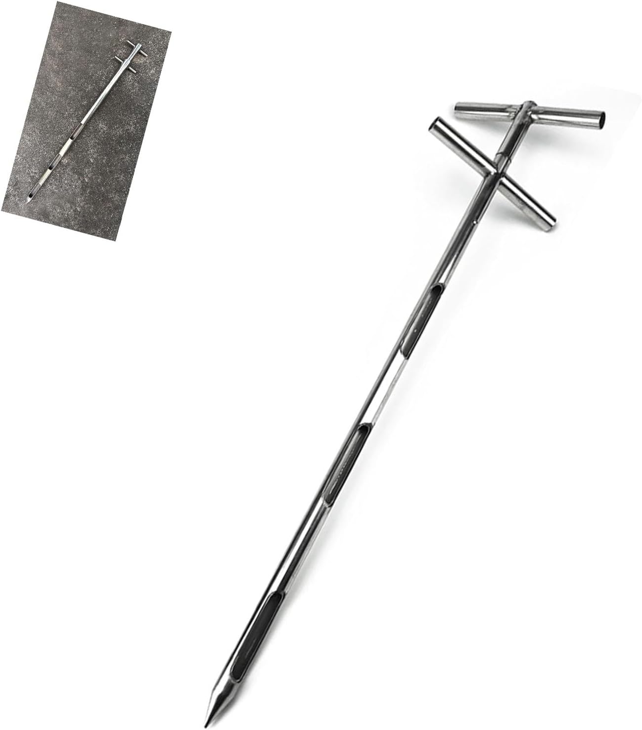 Stainless Steel Soil Sampling Probe - 1.5m (5ft) Grain & Powder Sampler with 3 Slots - Durable Solid Probe for Accurate Soil Tests & Agricultural Use