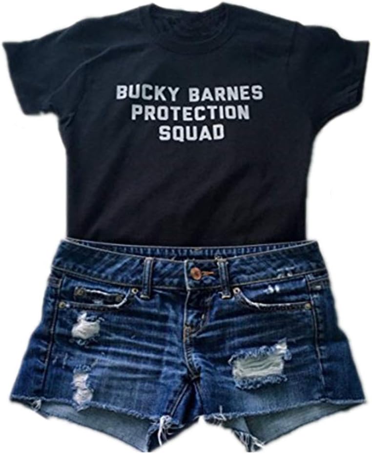 hiphop tees Bucky Barnes Protection Squad Casual Short Sleeve Women's T-Shirts, Black, XX-Large