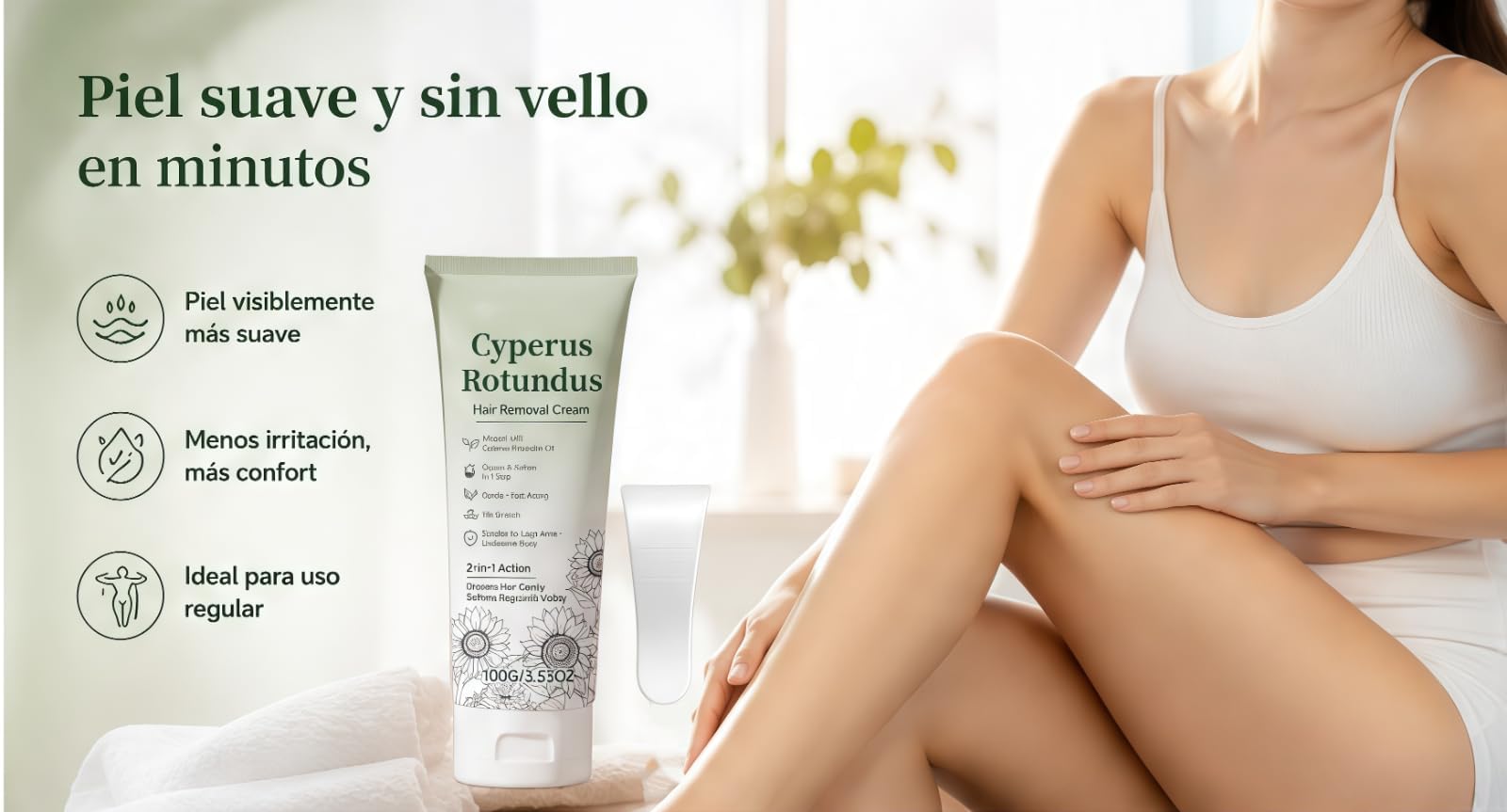 Crema depilatoria Cyperus Rotundus, crema per la rimozione dei peli del corpo, crema depilatoria e idratante 2 in 1, formula intensamente rivitalizzante, per gambe, petto, addome e ascelle