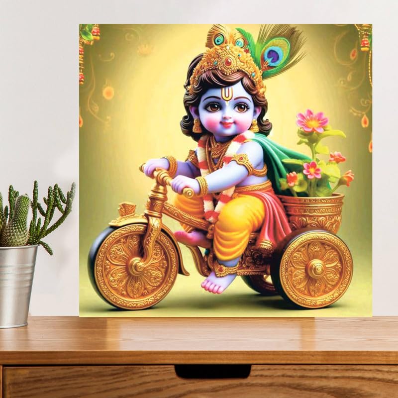 Image of British Terminal Cute little Bal Gopal Baby God Krishna| Kanha Ji | Laddu Lord Makhan Chor Painting Religious Poster for Pregnant Women for wall (matt thin vinyl,sticker,multicolor,unframed)| bj291