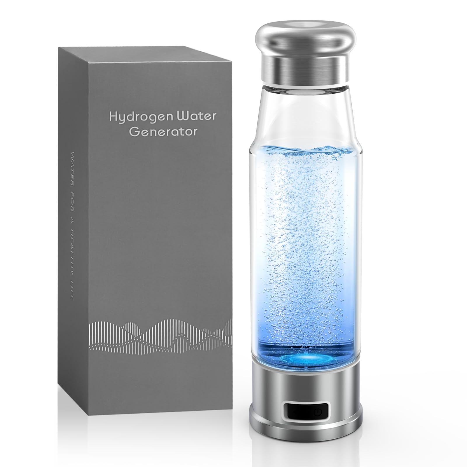 Botella de agua de hidrógeno de electrólisis de 5 minutos, 15 onzas, ionizador de agua de 1500 PPB con tecnología SPE/PEM, botella de agua de hidrógeno para mujeres/hombres/oficina/escuela