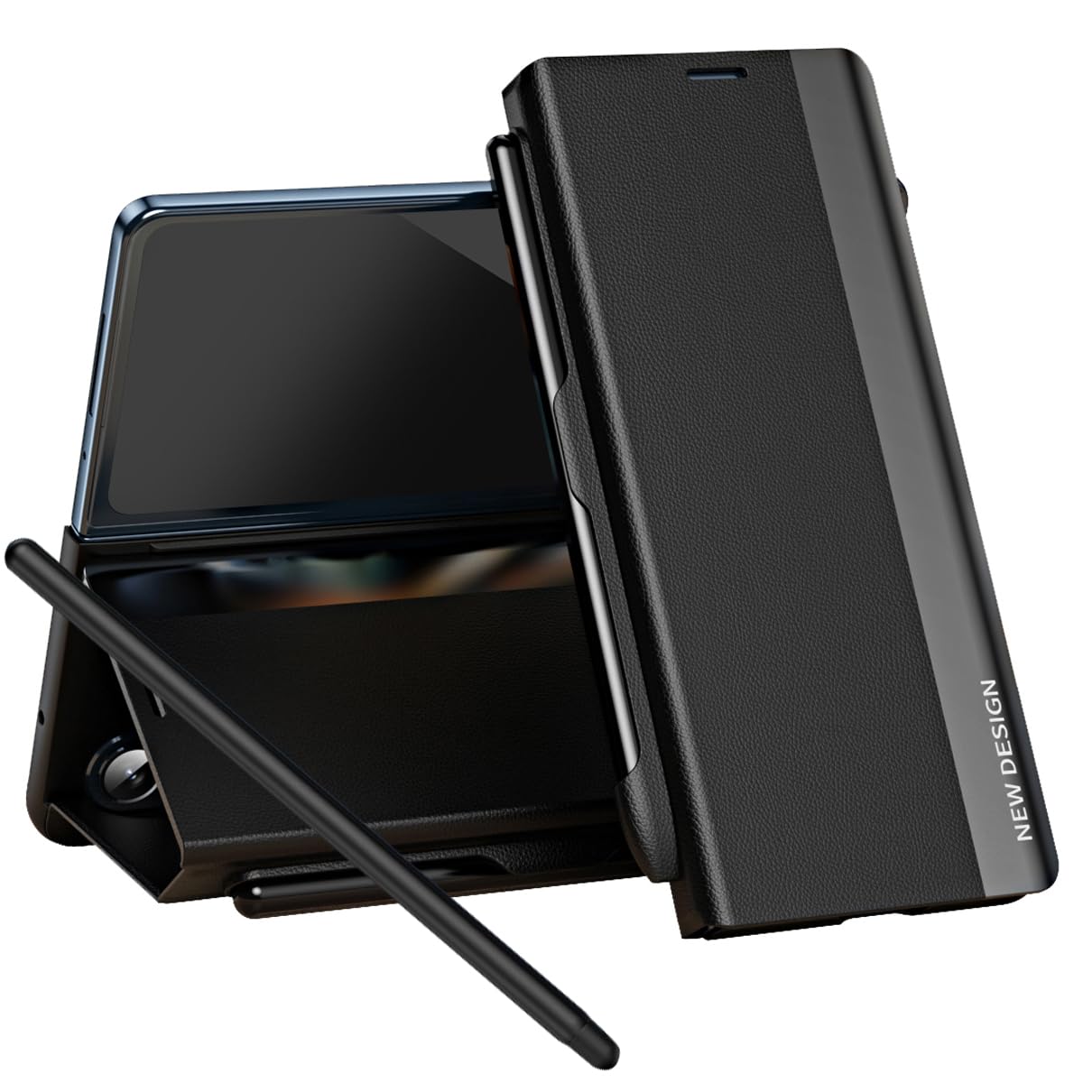 Étui Samsung Galaxy Z Fold7 en cuir PU noir avec porte-stylet intégré - 8