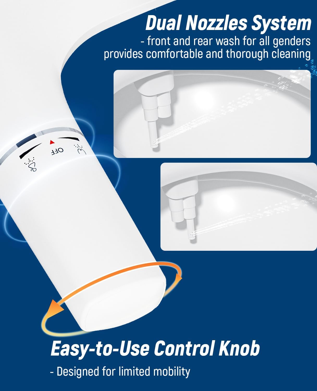 SAMODRA Bidet Toilet Seat Bundle with Soft Close - Non-Electric Dual Nozzle System, Quick-Release for Easy Installation & Clean (Round Seat & Bidet Bundle) - Image 3