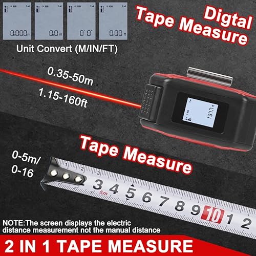 Susumu 2 In 1 Digital Tape Measure Retractable Up To 165Ft Automatic Heavy Duty Electric Distance Measuring Tapes Ruler Lcd Display For Pythagorean, Area, Volume,16Ft(5M) Manual Tape Measurer #TOP1