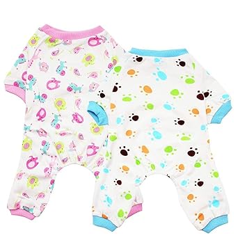 Scheppend 2-pack Dogs Cats Onesie Pajamas Cotton Puppy Rompers Pet Jumpsuits Cozy Bodysuits, Red Horse & Paw M