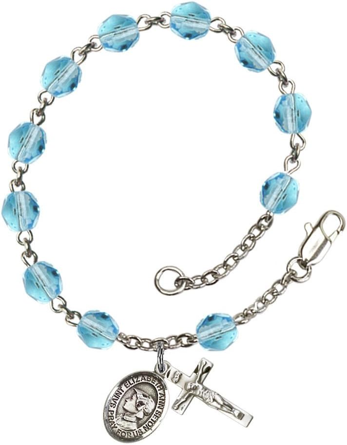 Bonyak Jewelry St. Elizabeth Ann Seton Silver Plate Rosary Bracelet 6mm Fire Polished Beads - Every Birth Month Color