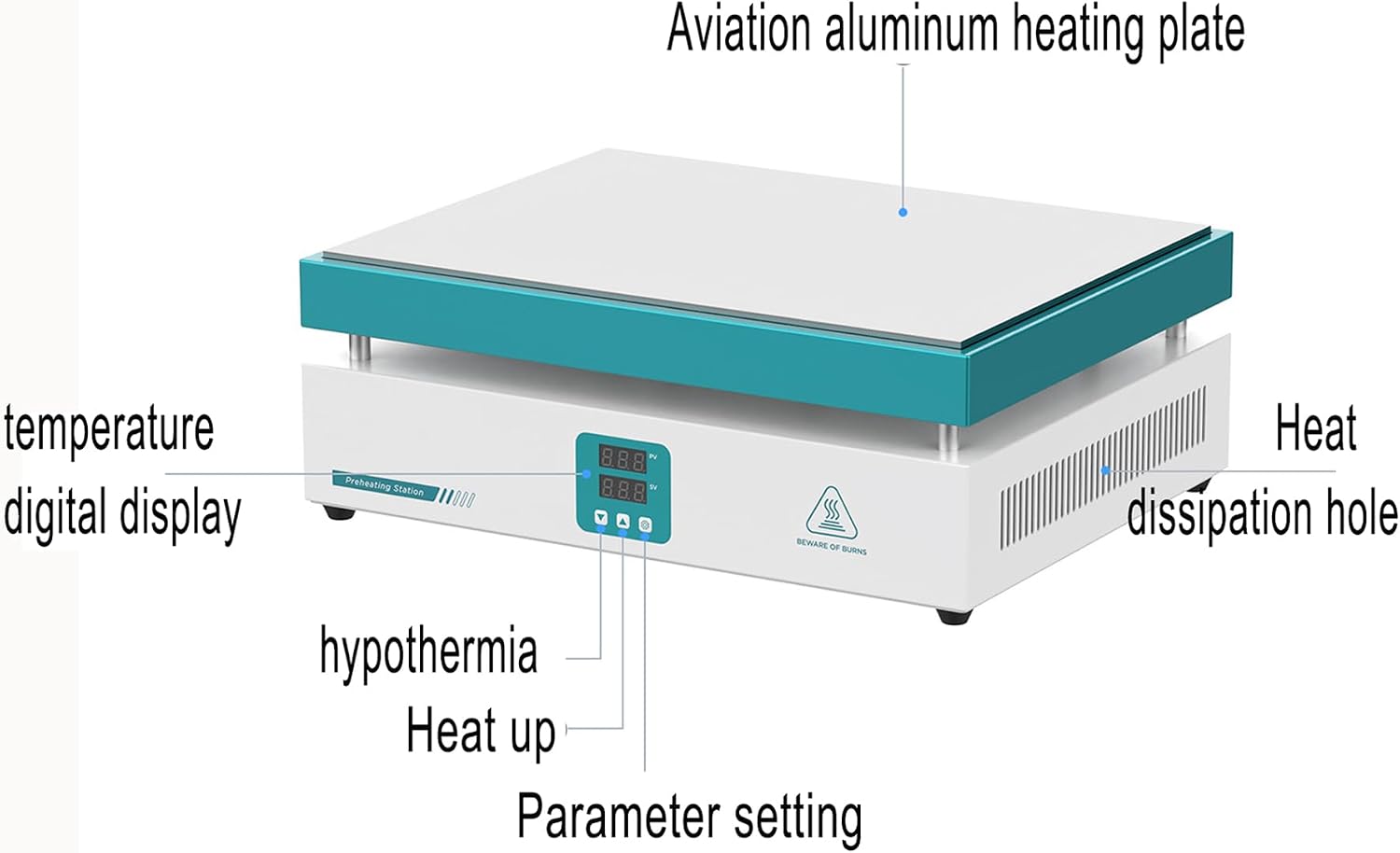 Welding Heat Plate, LED Microcomputer Electric Heating Plate Preheating Station with 200mm*200mm Heating Area, 50℃ ~ 350℃ Temperature Control, for IC, Tablet PC, Phone Repair