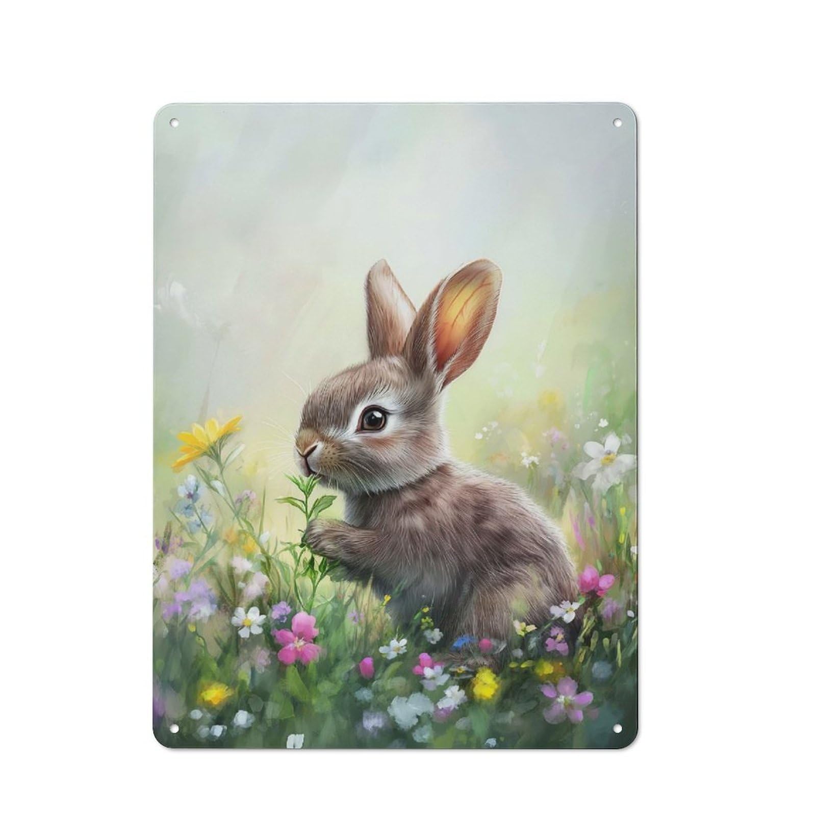 Junmoney Style-23 Rustic Vintage Metal Sign 40X30cm Featuring Cute Bunny In A Flower Field, Home Bar Decor For Cafe, Pub, Workshop Or Home Bar