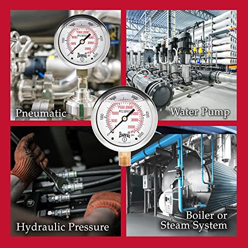 winters 2-1234 dial size liquid filled industrial pressure gauge brass internals stainless steel case dual scale 0-5000 psikpa 15 acc 1434 npt bottom mount glycerin filled pressure gauge
