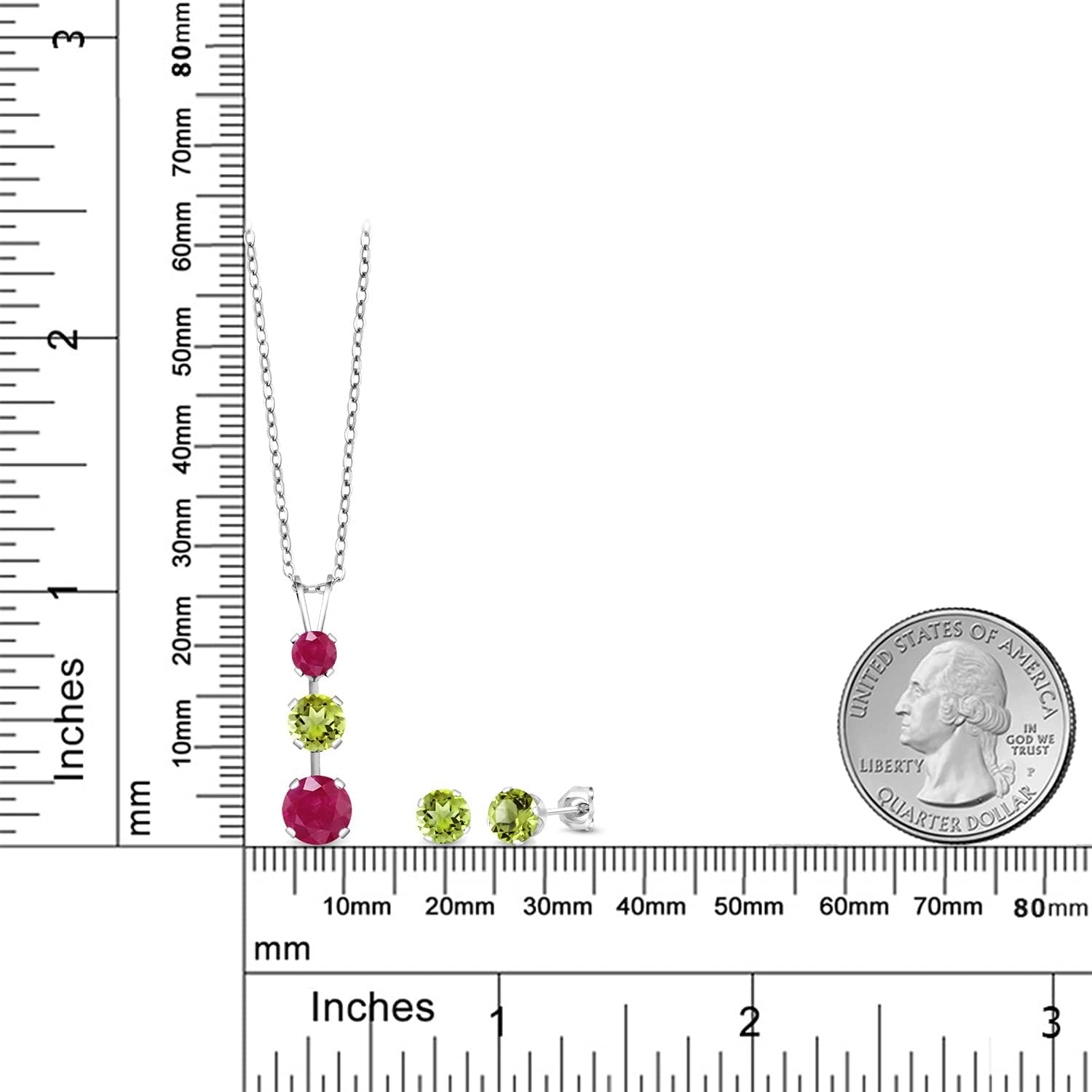 Gem Stone King 925 Sterling Silver Red Ruby and Green Peridot Pendant and Earrings Jewelry Set For Women (3.00 Cttw, Gemstone July Birthstone, with 18 Inch Chain) - Image 2