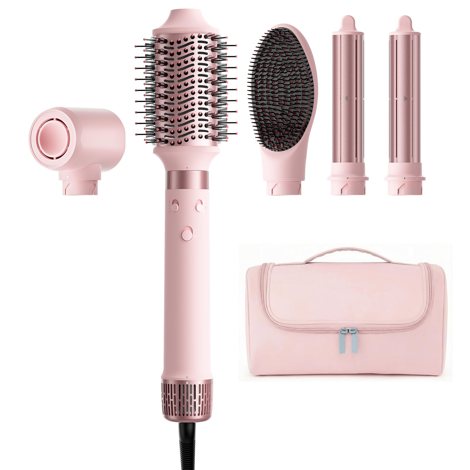 MESCOMB 5 IN 1 Dual Voltage Hair Dryer Brush - 1400 Watts Professional Hot Air Styler No Heat Damage Frizz-Free for Drying, Volumizer, Curl, Straighten, 110,000 RPM Negative Ionic Hair Styler