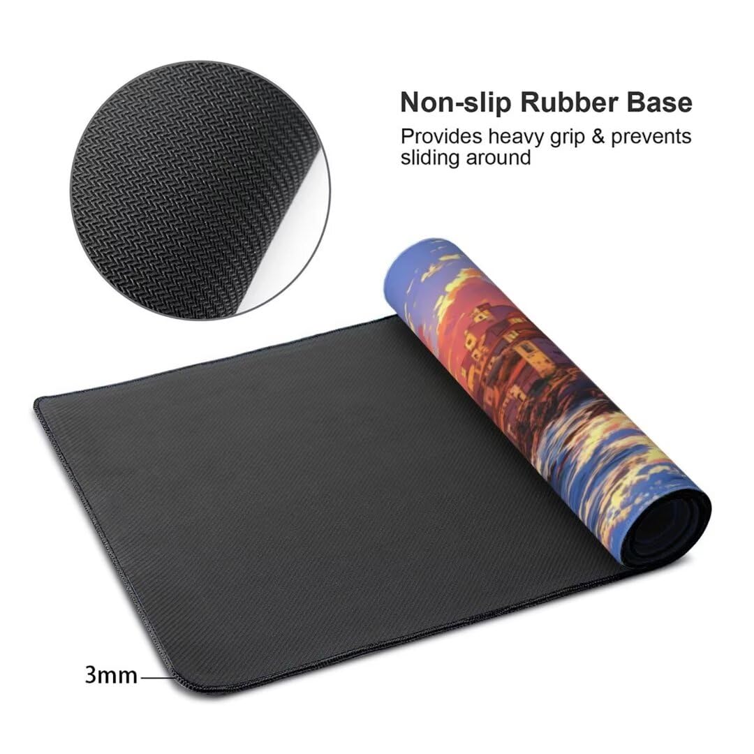 Alfombrilla de ratón 1400x600x3 MM, Alfombrilla Ratón XXL Extendida de Gran Tamaño con Bordes Cosidos, Base de Goma Antideslizante Almohadilla para Teclado, Costa del Atardecer S-8177