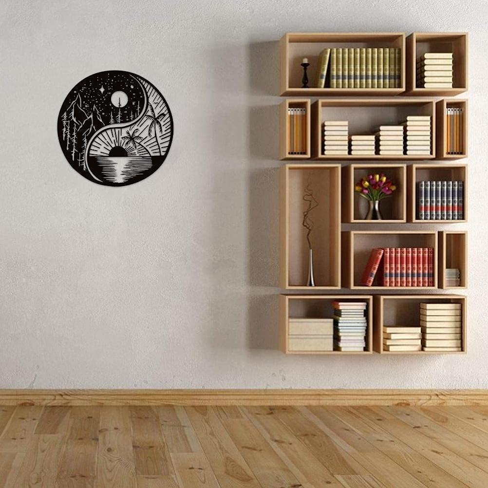 WINBST Yin Yang Decoración Pared Metal - Símbolo Tai Chi Sol Y Luna Para Yoga, Salón O Dormitorio 29x29cm