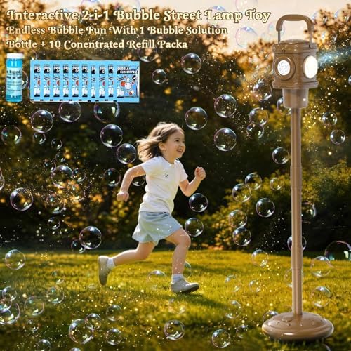 BLmukce Automatic Bubble Machine for Kids & Toddlers 1-3, Remote Control LED Street lamp Bubble Toy for Indoor House Outdoor Play, Summer Water Toys for Toddler Baby Boy Girl Birthday Party Gifts — view 2