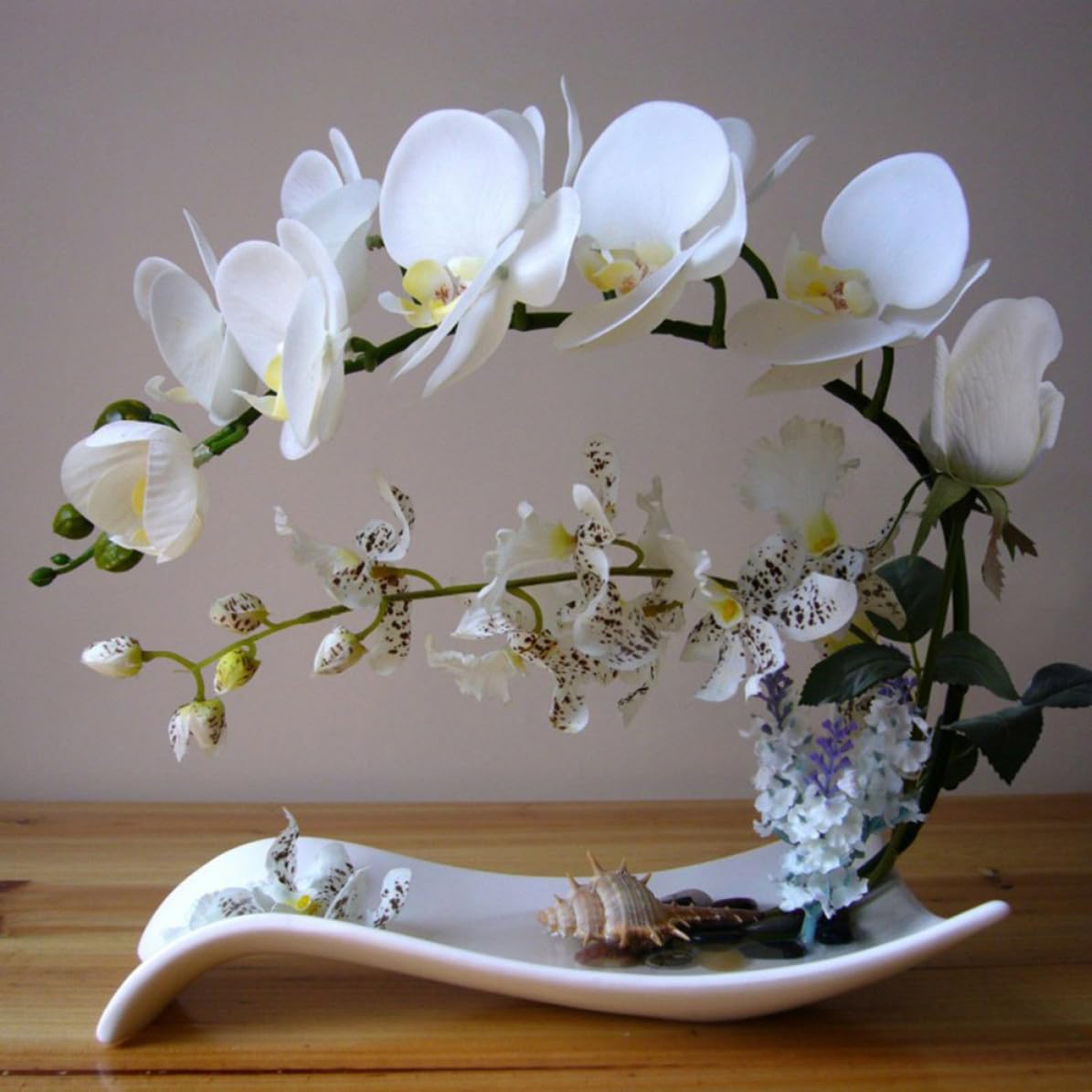 Orchidée Phalaenopsis Artificielle en Pot, Fleur Soie Blanche Décorative