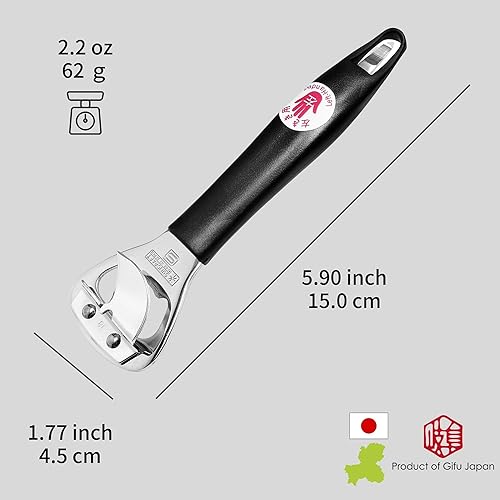 Miniatura 2 de Seki Japan - Abrelatas manual de mano, abrebotellas de acero inoxidable resistente, mango de plástico negro de 5.9 pulgadas para zurdos