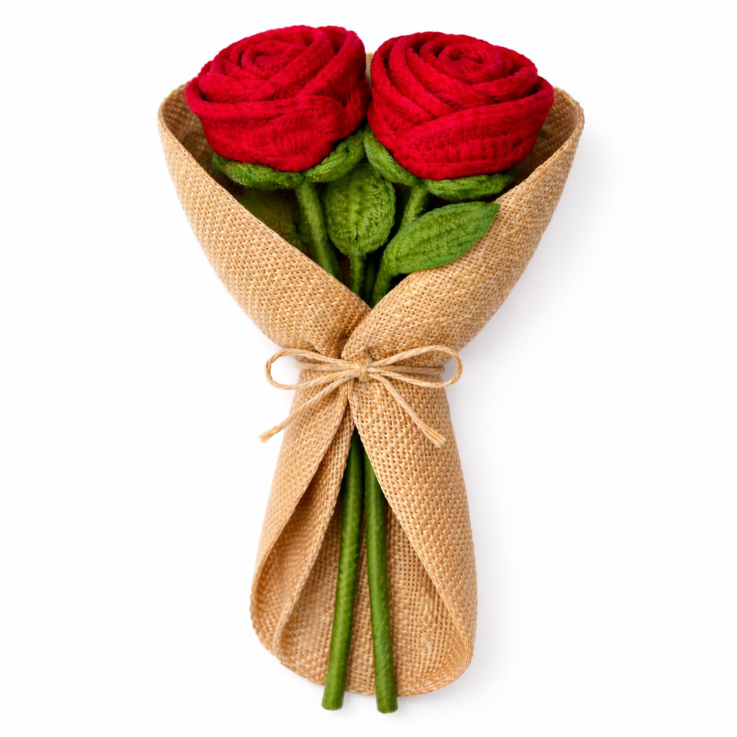 Handmade Crochet Rose Flower (2 Pcs Combo) | Knitted Forever Roses with Jute Wrap | No Wilting Gift for Anniversary, Valentine’s Day & Birthday-image-2