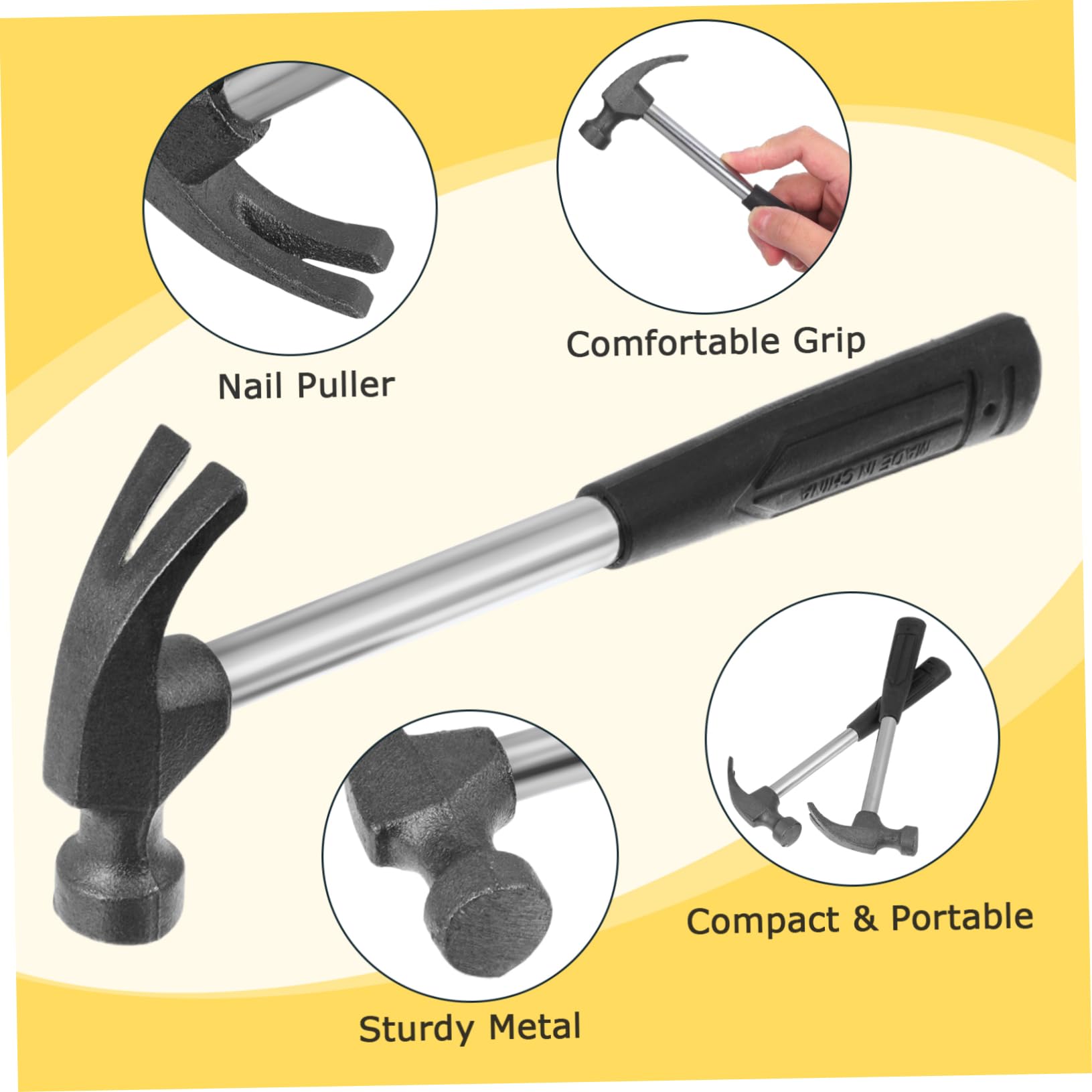 VILLCASE Mini Martillo de Garra 5 Piezas Naranja y Negro, Herramienta Manual para Reparación y Exteriores, Portátil y Ligera, Suministros para Camping y Bricolaje Doméstico