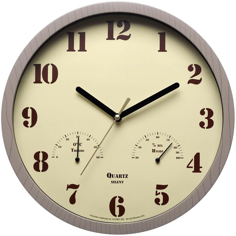 FUBESK Orologio da parete silenzioso senza ticchettio per esterni, con termometro e igrometro, 25,4 cm, analogico, decorazione da giardino, patio, veranda, piscina, funzionamento a batteria