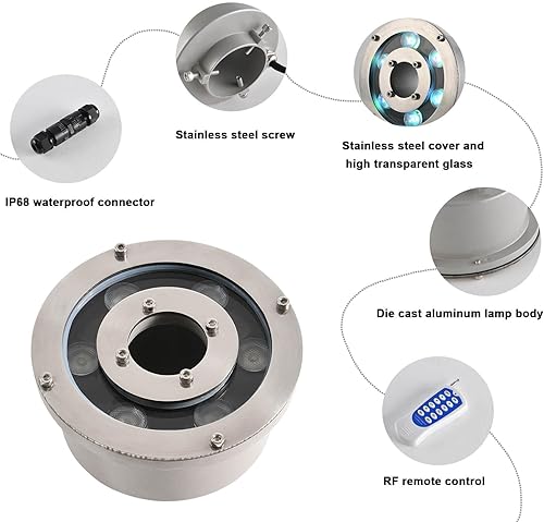 Miniatura 4 de Luz de fuente LED Luces subacuáticas de estanque 18W RGB cambio de color con control remoto AC12V IP68 Luz sumergible impermeable para fuente de