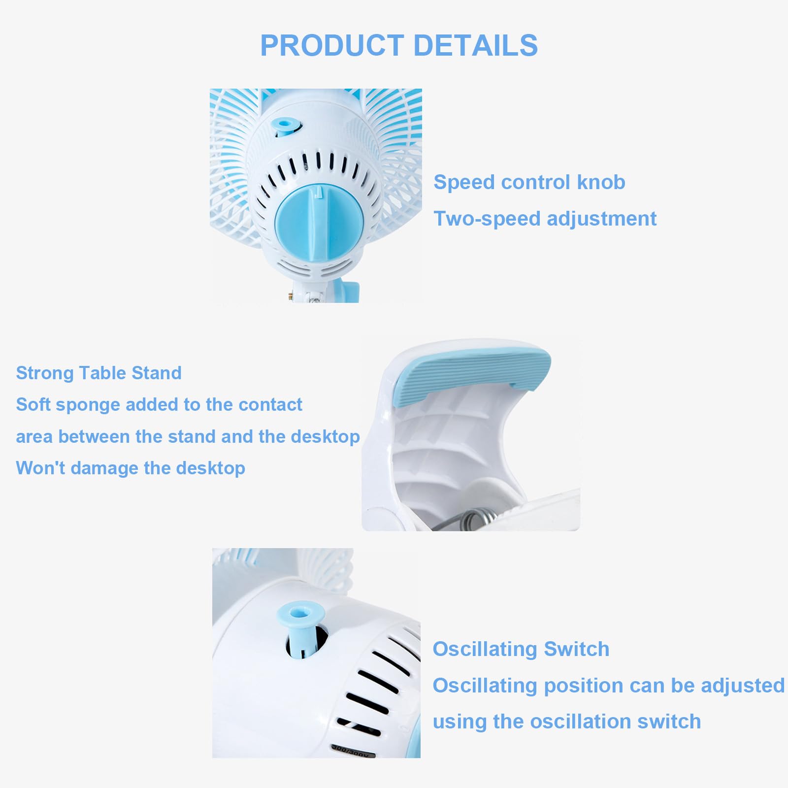 Ventilatore a clip da 9", mini ventilatore da scrivania con morsetto | alimentato dalla rete elettrica, 2 velocità, oscillazione ad ampio angolo, funzionamento silenzioso