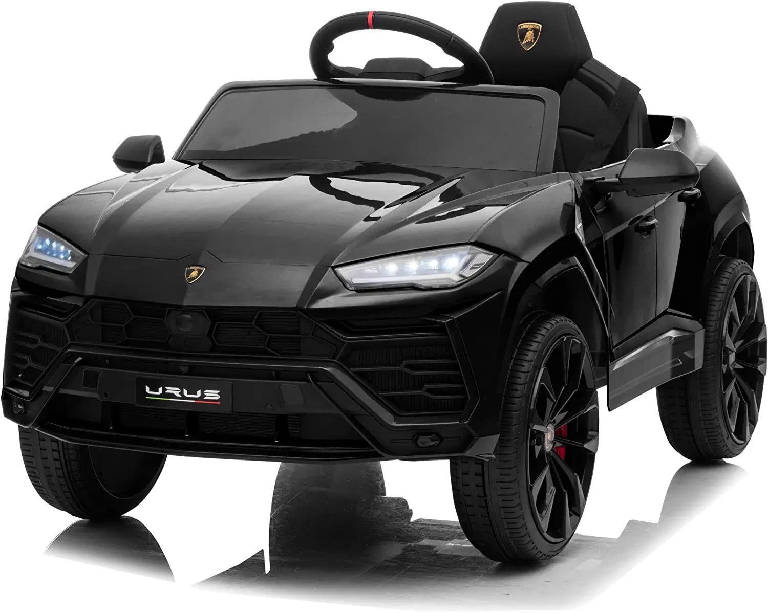 BAYBEELicensed Urus Battery Operated Ride on Toy for Kids 2-6 Years, Electric Car With Leather Seat, Music, Light & USB (Black)