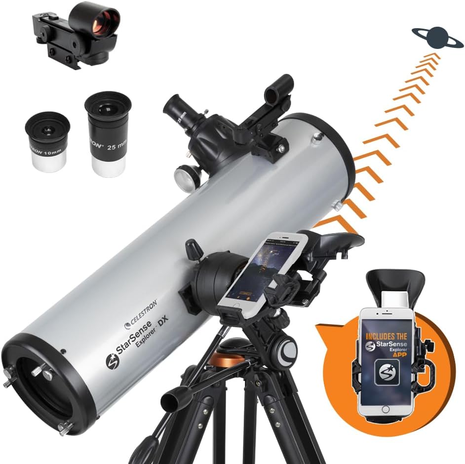 22461 StarSense Explore DX 130 Newton Reflector Telescope, Smartphone App Enabled, Includes Two Eyepieces, Smartphone Holder and Height-Adjustable Tripod, Compatible with iOS/Android