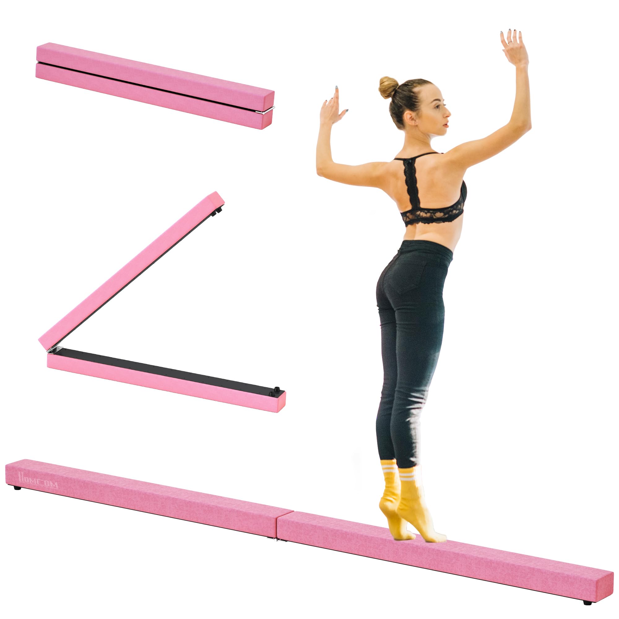 Homcom 240Cm Balance Beam Trainer - Foldable Suede Pink, 10Cm Top Width, Foam Core, 120Kg Capacity, A50-004Pk