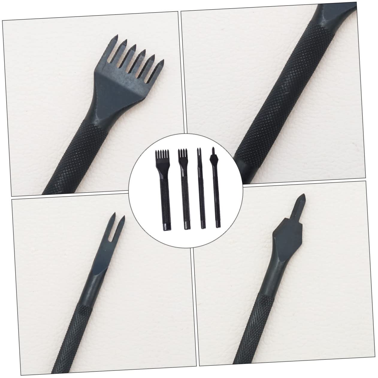 OHPHCALL 4pcs Leather Craft Supplies Craft Supplies DIY Leather Punching Tool Leathercraft Hole Punch Stitching Chisel Kit Black High Carbon Steel