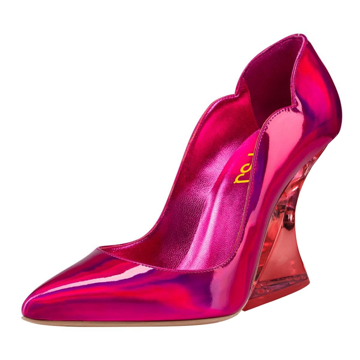 FSJ Women Sexy Pointed Toe High Heel Pumps Slip On Unique Transparent Chunky Heel Evening Prom Dress Shoes Size 4-15 US