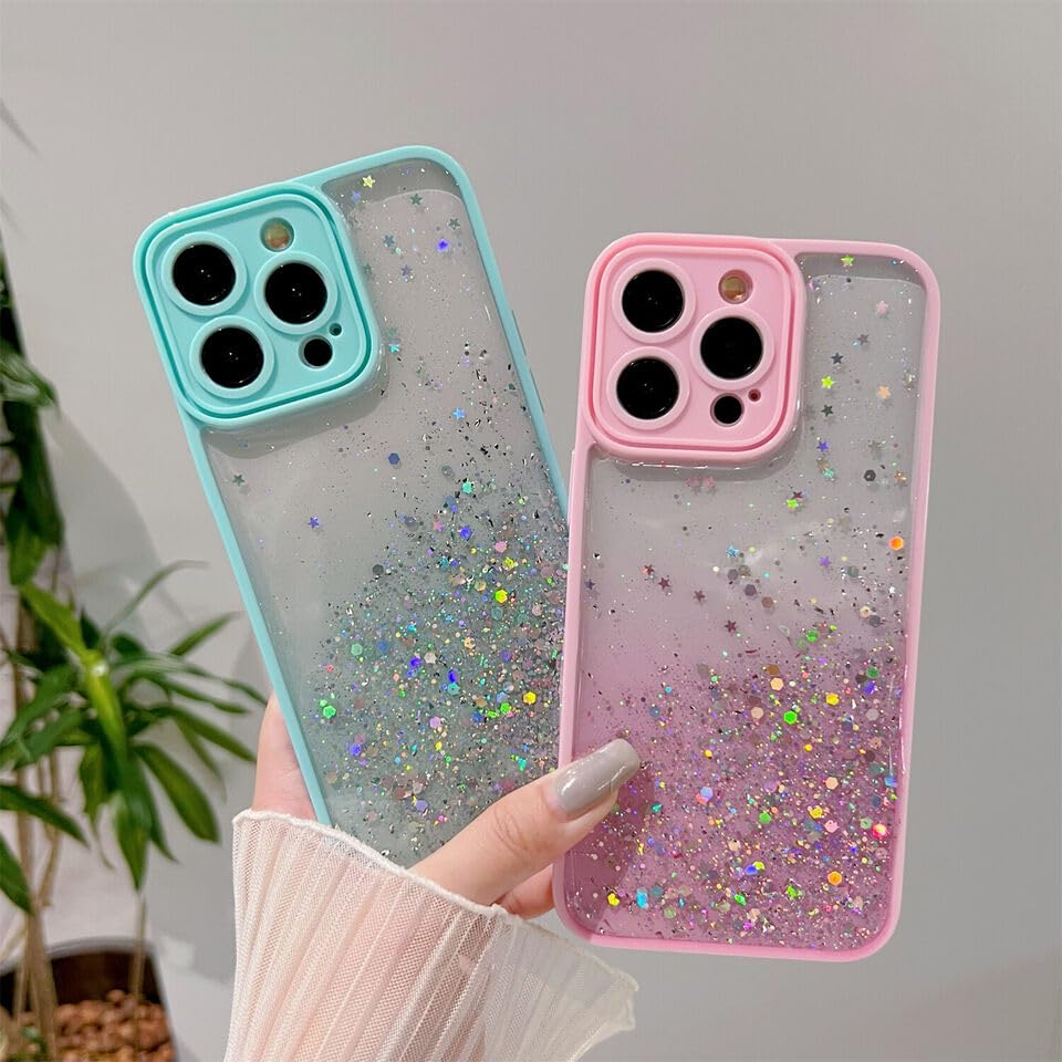 Image of DIZORO Back Cover Compatible for iPhone 15 Pro (6.1 inch), Non Moving Bling Glitter Cover for Girls & Women Soft TPU Shockproof Anti Scratch Drop Protection Covers (Mint Green)
