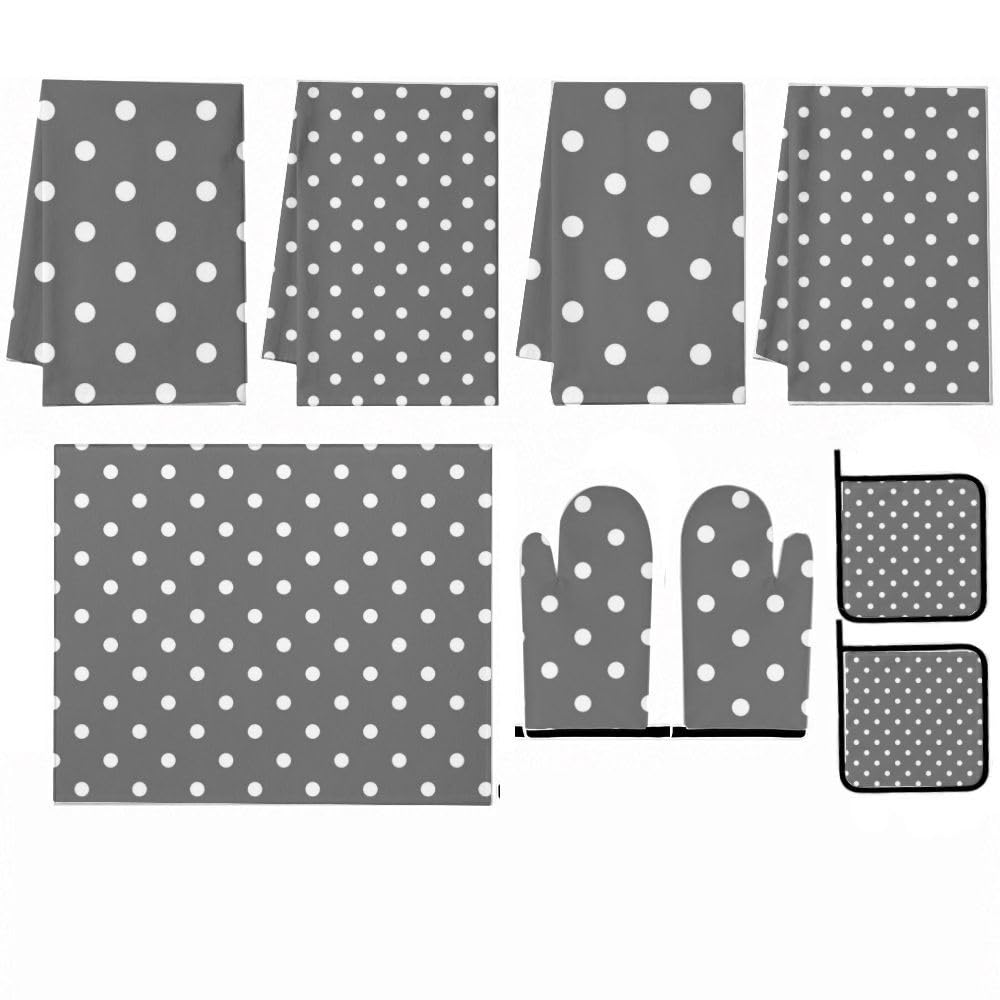9PCS Grigio Polka Dots Cucina Decor e Accessori Set