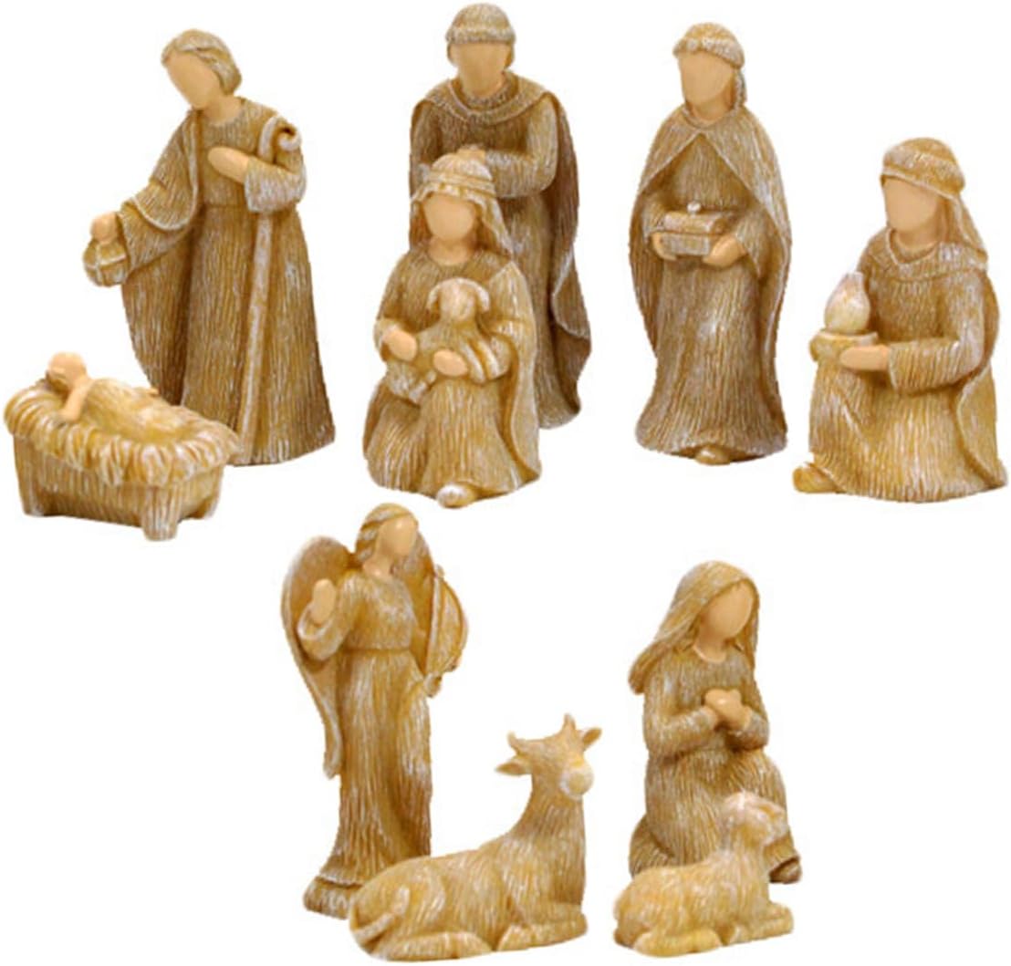 Alasum 10pcs Small Resin Jesus Nativity Figurines Set, Delicate Christmas Desk Ornaments for Holiday Home Decor