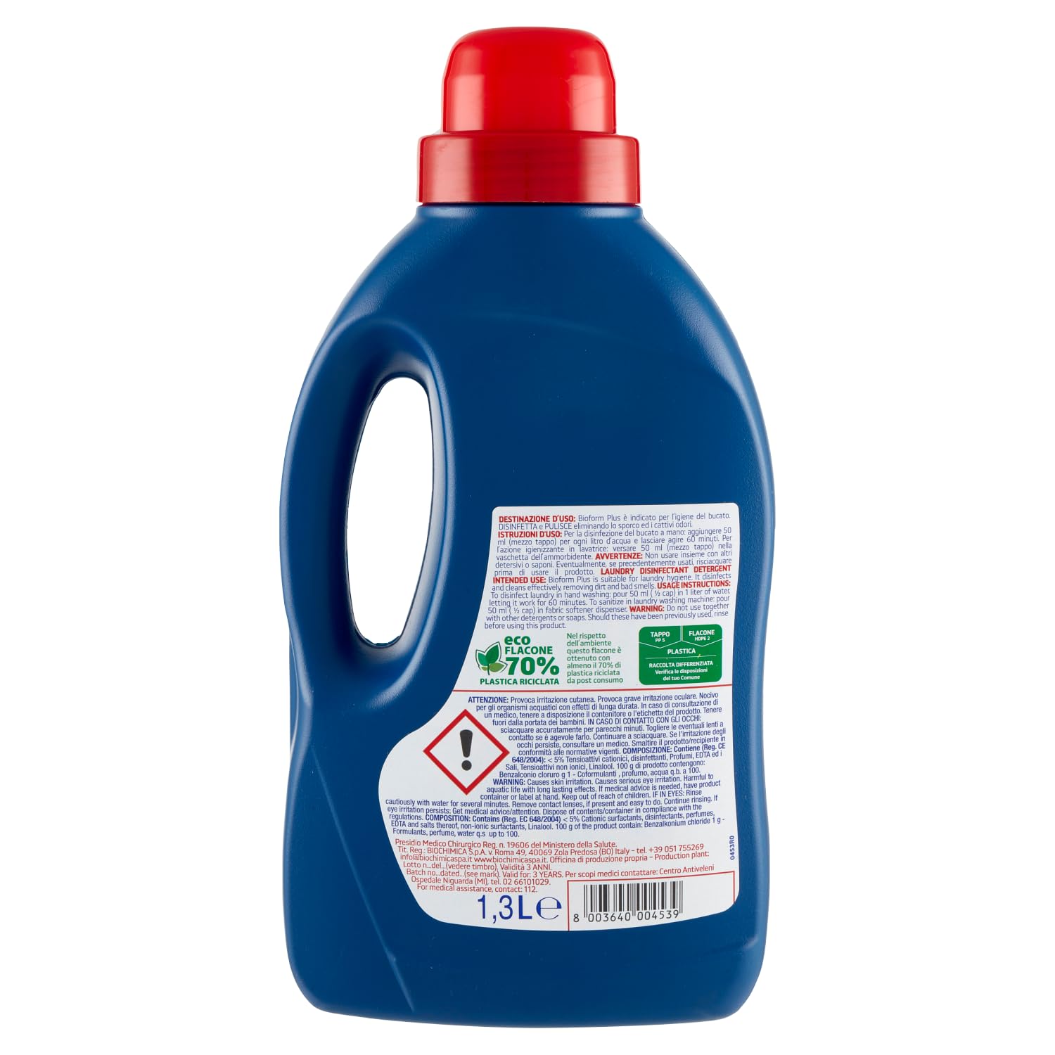 10 x Bioform Plus Igiene – Detersivo igienico per il bucato – Lavaggio in lavatrice liquido – Rimuove sporco e cattivi odori 1300 ml + portachiavi Beni Culinari