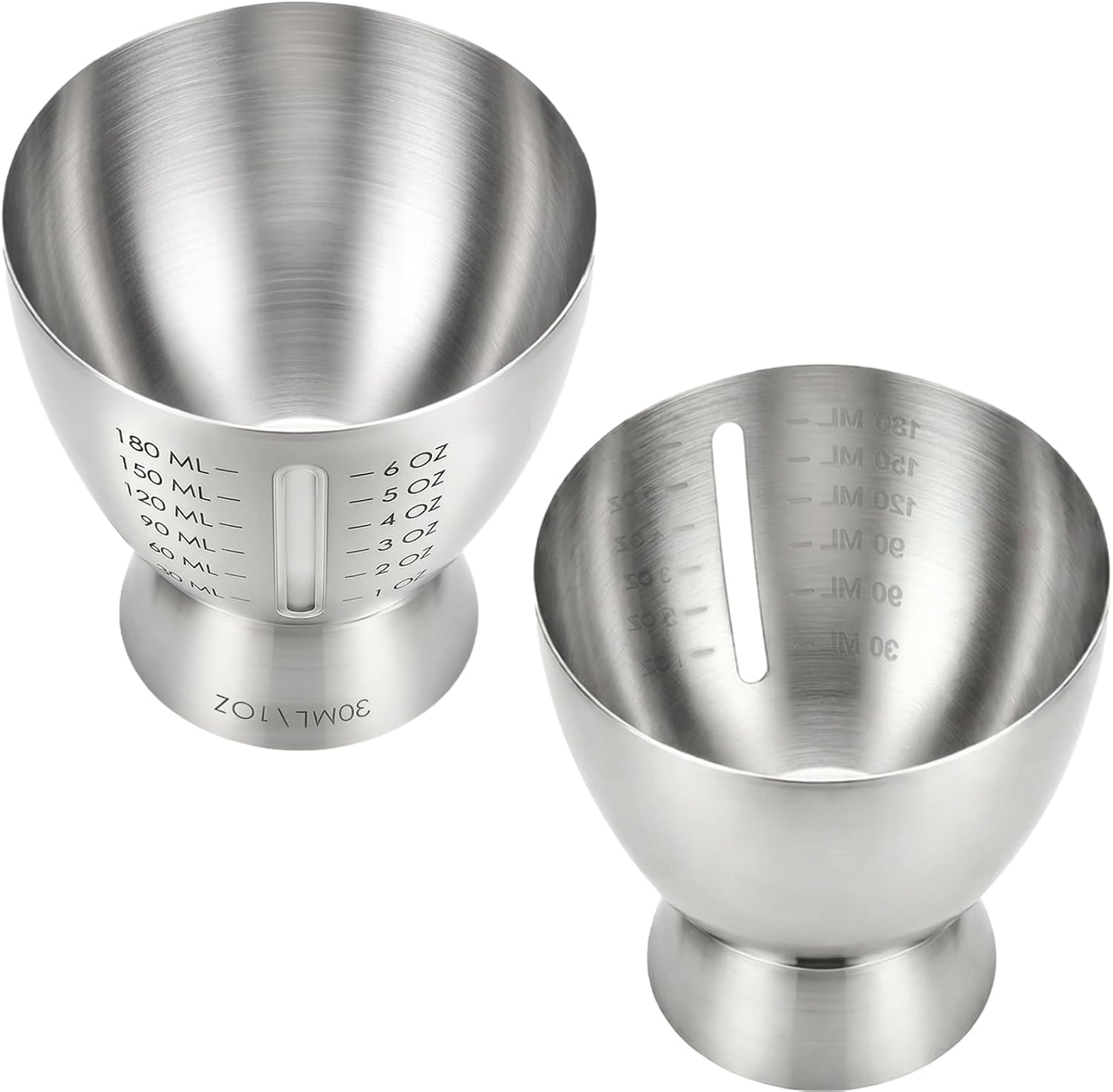 2 Pieces Cocktail Measuring Jigger for Bartending, 304 Stainless Steel Double Jigger with Graduated Marking 1 oz to 6 oz, Heavy Duty Shot Measure Cup for Bar Party Margarita Whiskey, Silver