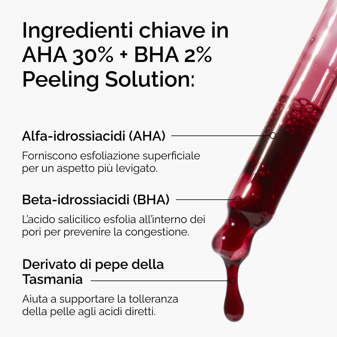 The Ordinary AHA 30% + BHA 2% Peeling Solution, Soluzione alfa-idrossiacidi e beta-idrossiacidi, Esfoliante avanzato per una pelle più luminosa, 30ml