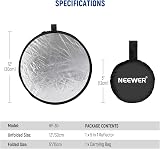 NEEWER 12in/30cm Réflecteur Diffuseur de Lumière 5 en 1 Multi-Disque Pliable avec Sac - Translucide, Argent, Or, Blanc et Noir pour l'Éclairage de Photographie en Studio et l'Éclairage Extérieur - 7