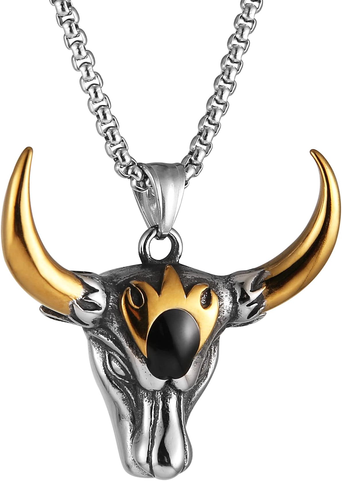 Men'S Stainless Steel Pendant Vintage Deer Head Reindeer Necklace 22+2 Iinch Chain(Silver)