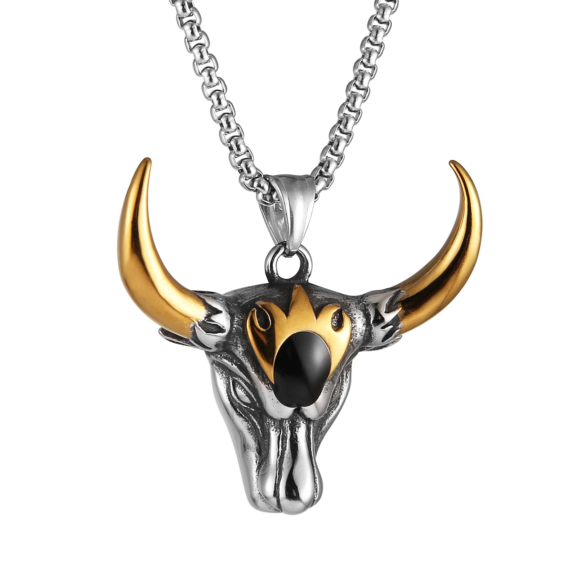 HZMANMen'S Stainless Steel Pendant Vintage Deer Head Reindeer Necklace 22+2 Iinch Chain（Silver）