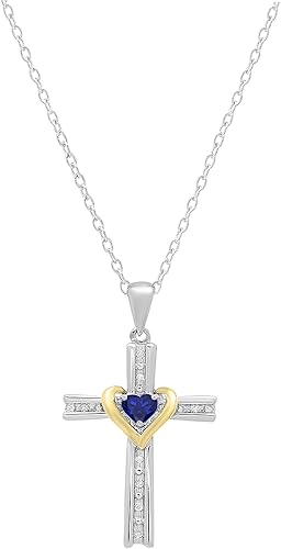 Dazzlingrock Collection Colgante de cruz de corazón de diamante natural redondo de 0.157 in con cadena de plata de 18 pulgadas para ella en dos