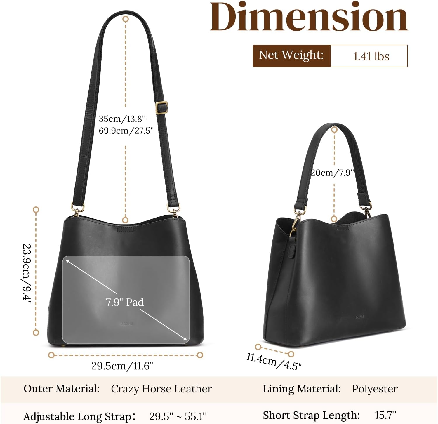 S-ZONE Leather Crossbody Bags for Women Shoulder Bag Multi Compartments Bucket Purses - Image 4