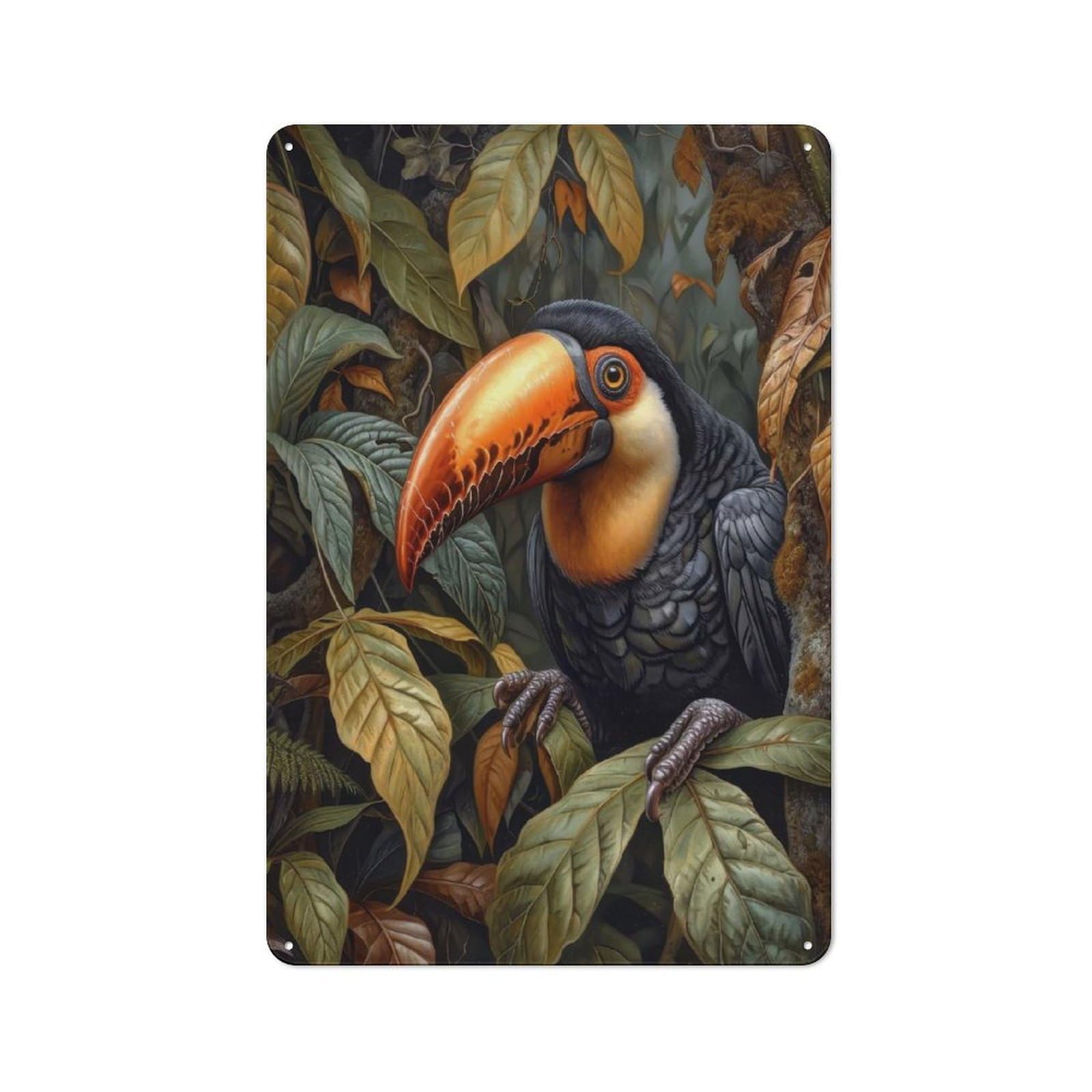 Junmoney Toucan In Lush Foliage Tin Sign 30X20cm For Café Or Home Bar, Retro Wall Decor, For Garage, Workshop And Man Cave Decoration
