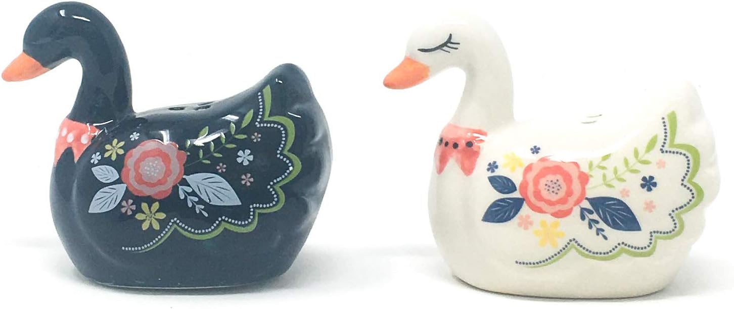 Best Quality 🔥 Boston Warehouse Salt & Pepper Shakers Folk Swans Hand Painted Ceramic, 2-Piece Set